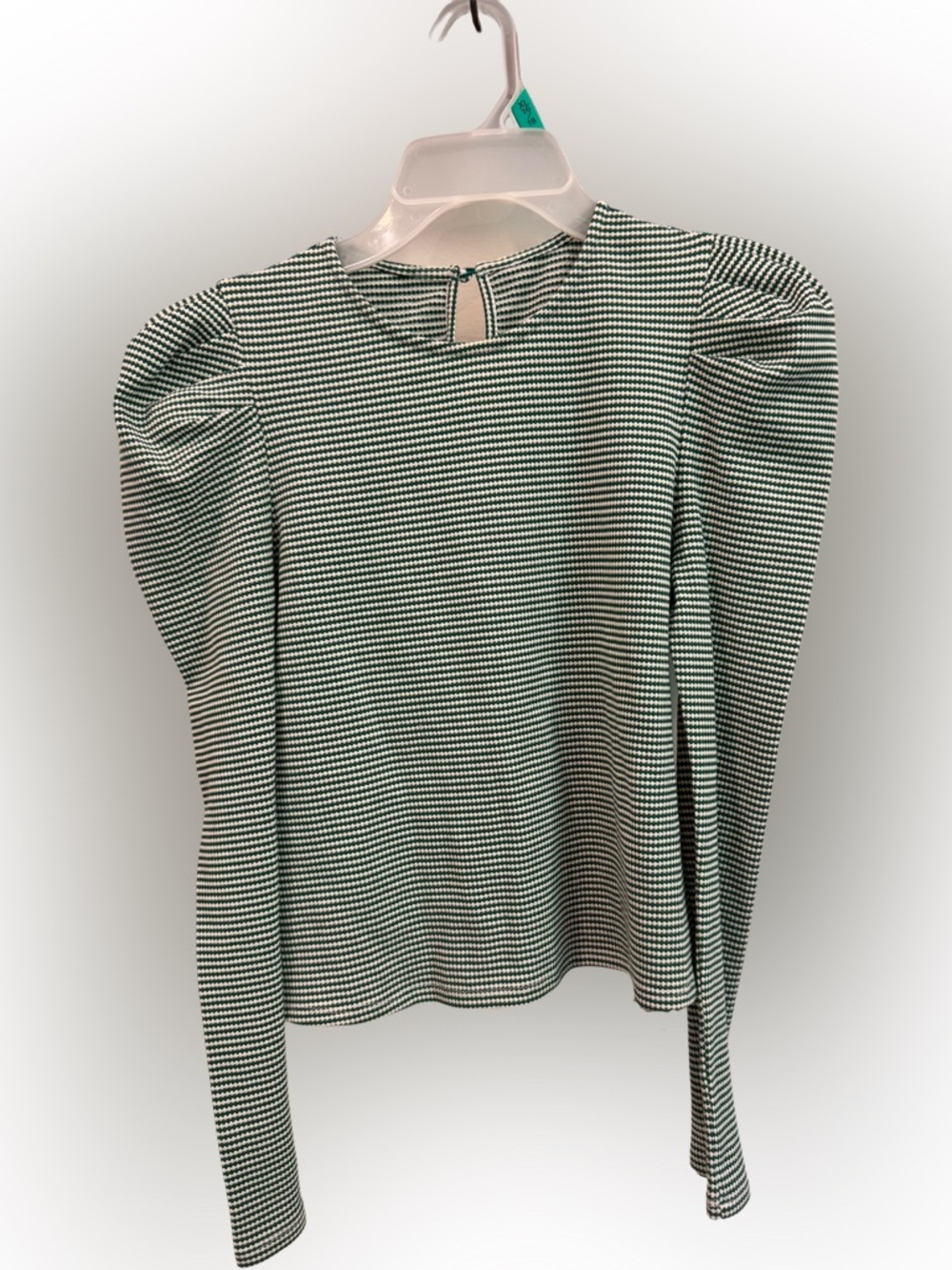 Green and White Puff Long Sleeve Top